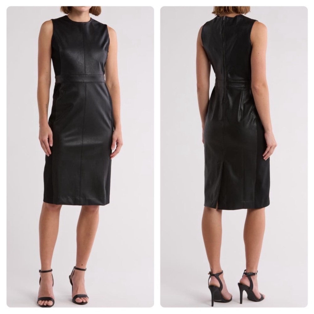 NWT Spanx faux Leather Combo Fitted Dress black medium - Picture 3 of 12